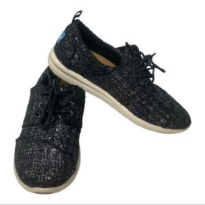 Toms Del Rey Sneakers Women’s Size 6.5 Tie Textured Woven Fabric Black Silver